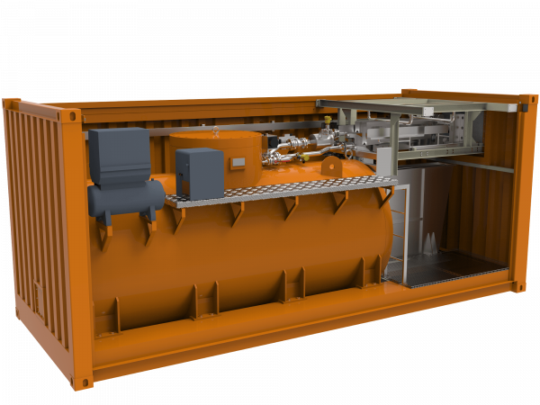 Rendering of the orange CONSUS container for hazardous waste transport