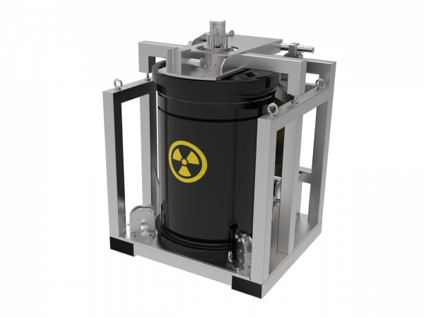 Rendering of a nuclear drum with Montair's double lid system