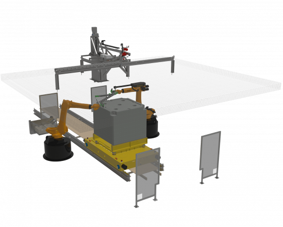 Darstellung einer Anlage zur Handhabung radioaktiver Abfälle von Montair mit Robotern