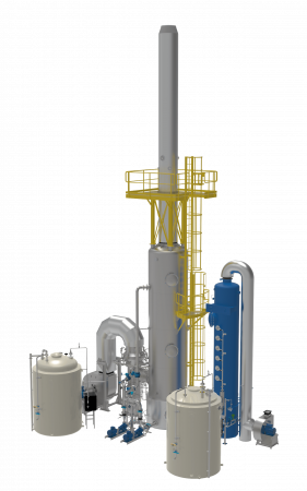 Rendering of an NH3 ammonia and SO2 sulfur dioxide scrubber system made by Montair