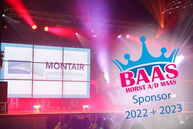 The stage of Baas van Horst aan de Maas with Sponsor Montair in the background