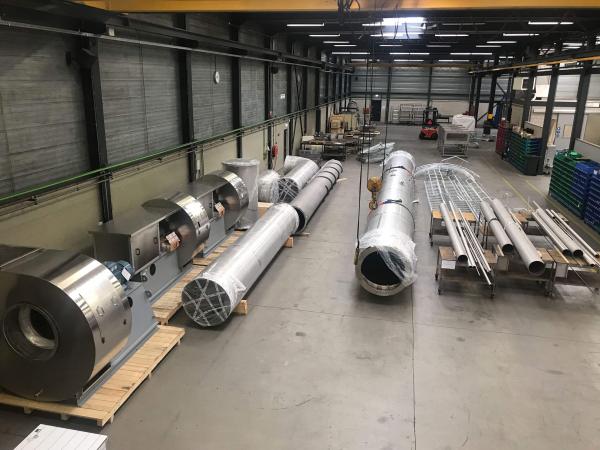 Parts of a gas scrubber are in the production hall at Montair